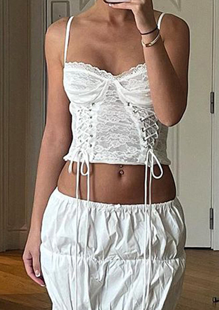 Lace-up Strap White Lace Cami Top