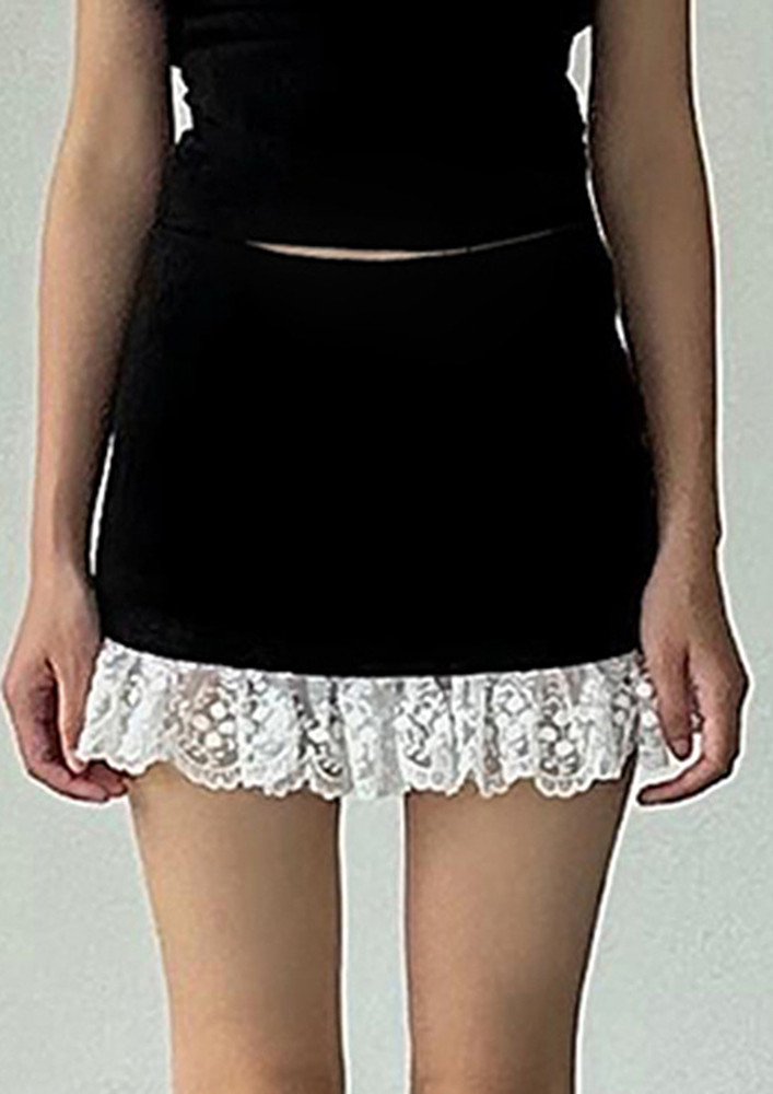 Contrast Lace Black Mini Skirt
