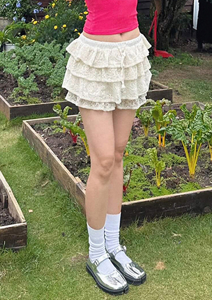 Low-waist Off-white Tiered Lace Skirt