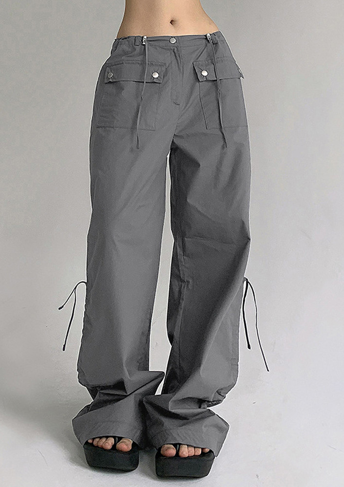 Loose Wide Low-waisted Flap Pocketed Pants