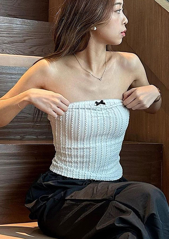 Slim Fit Textured White Tube Top