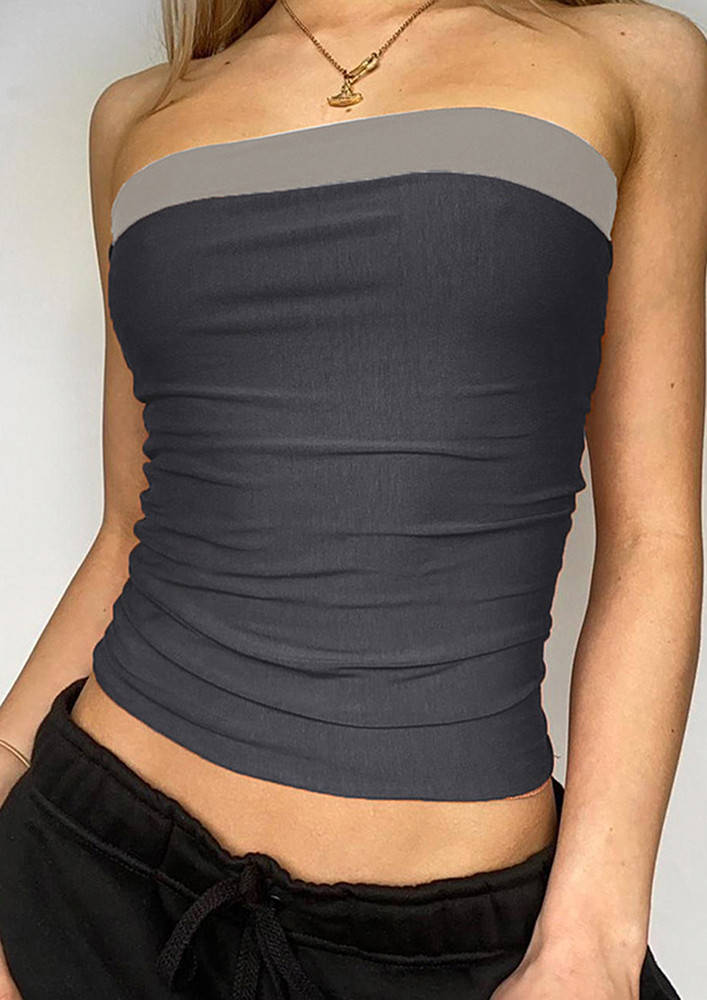 Contrast Band Grey Tube Top