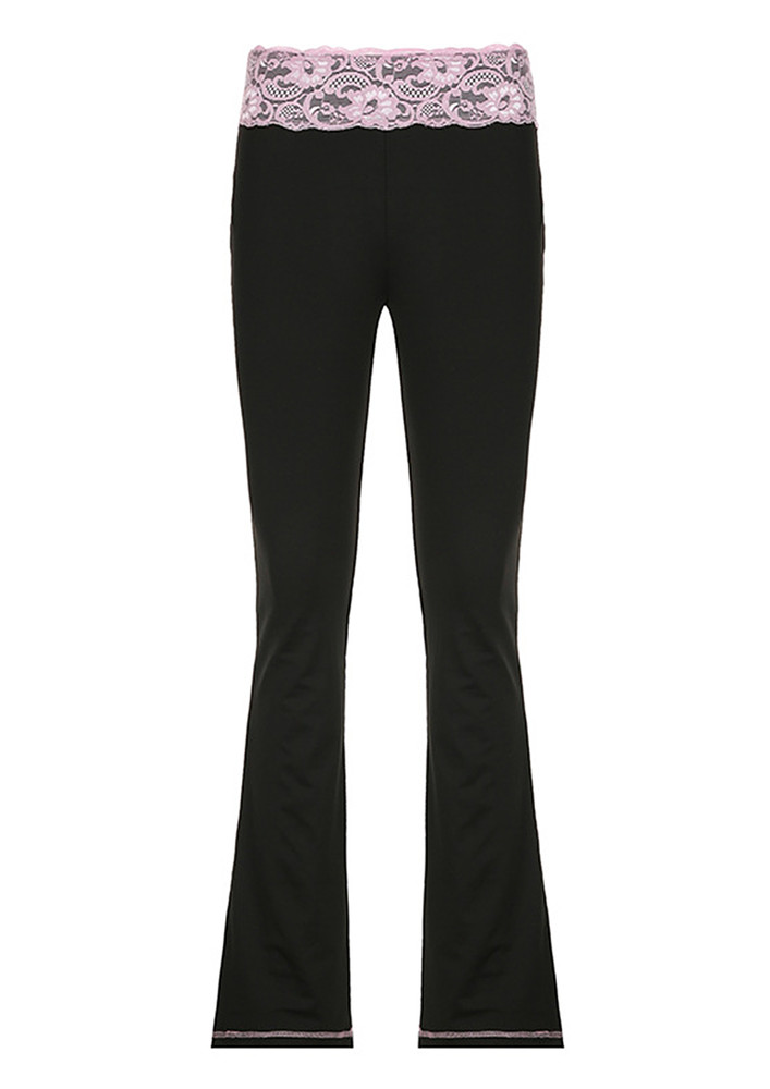 Black Contrast Lace Bootcut Pants