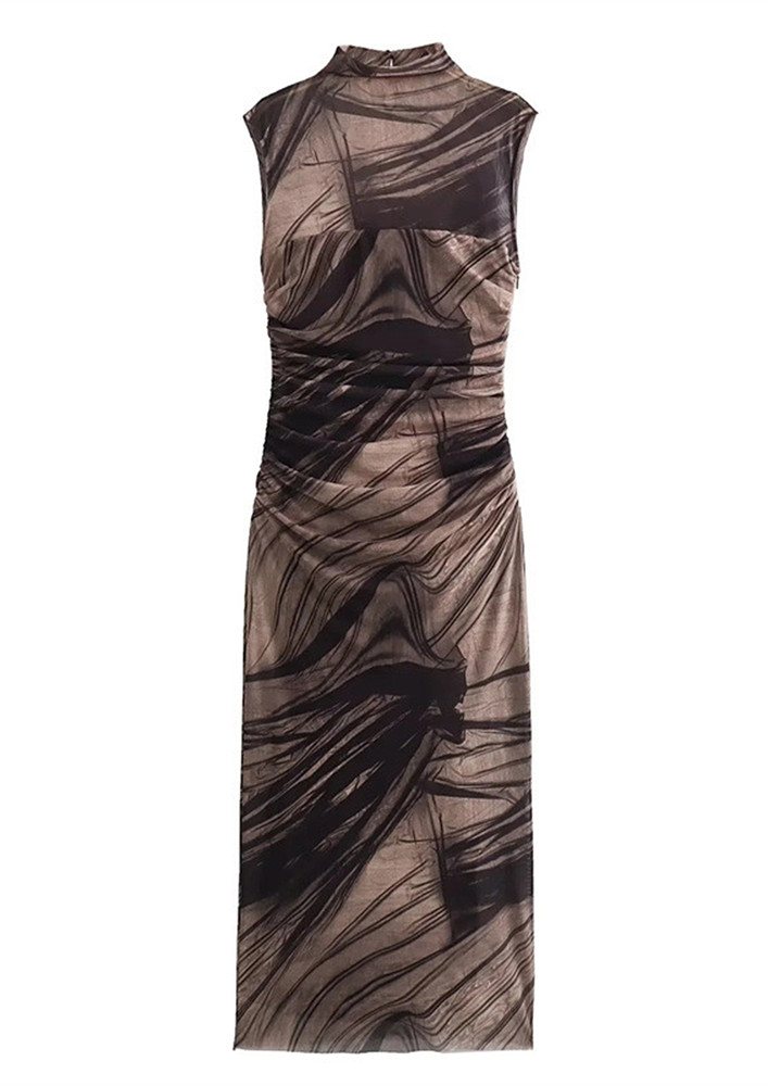 ABSTRACT PATTERNED MAXI FITTED DRESS