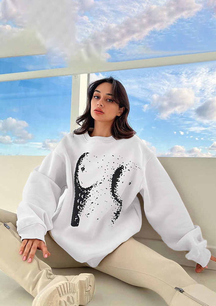 RELAXED FIT WHITE PRINTED CASUAL SWEATSHIRT