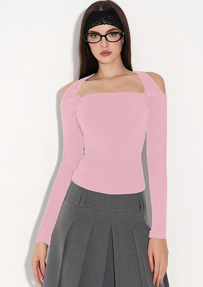 Cut-out Detail Long Sleeves Pink Top