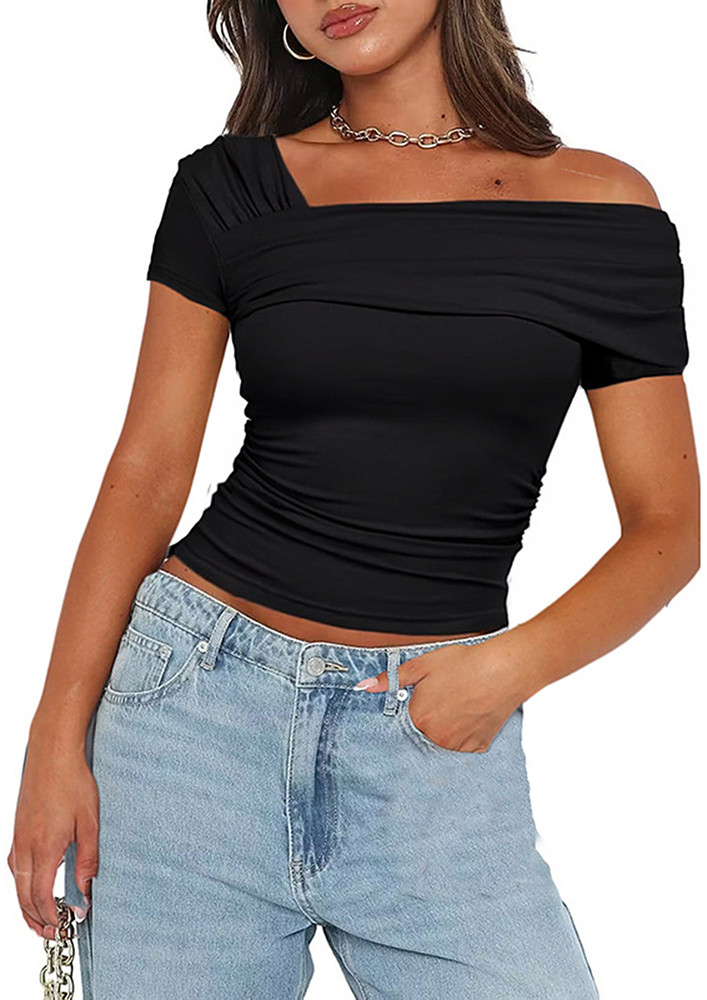 BLACK RUCHED SHORT SLEEVES TOP