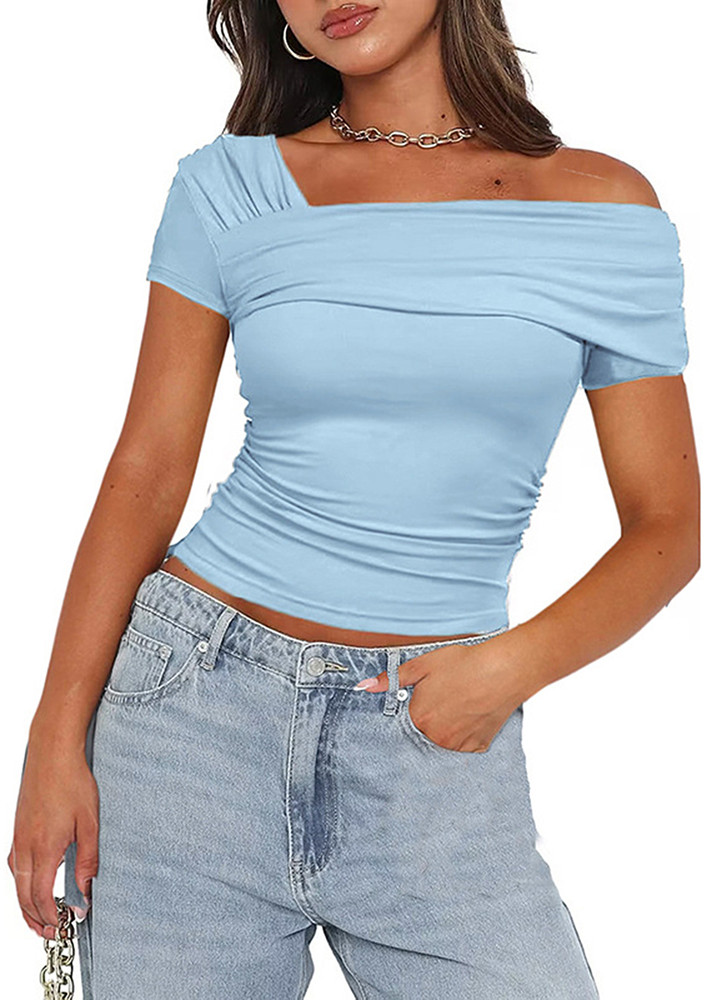 BLUE RUCHED SHORT SLEEVES TOP
