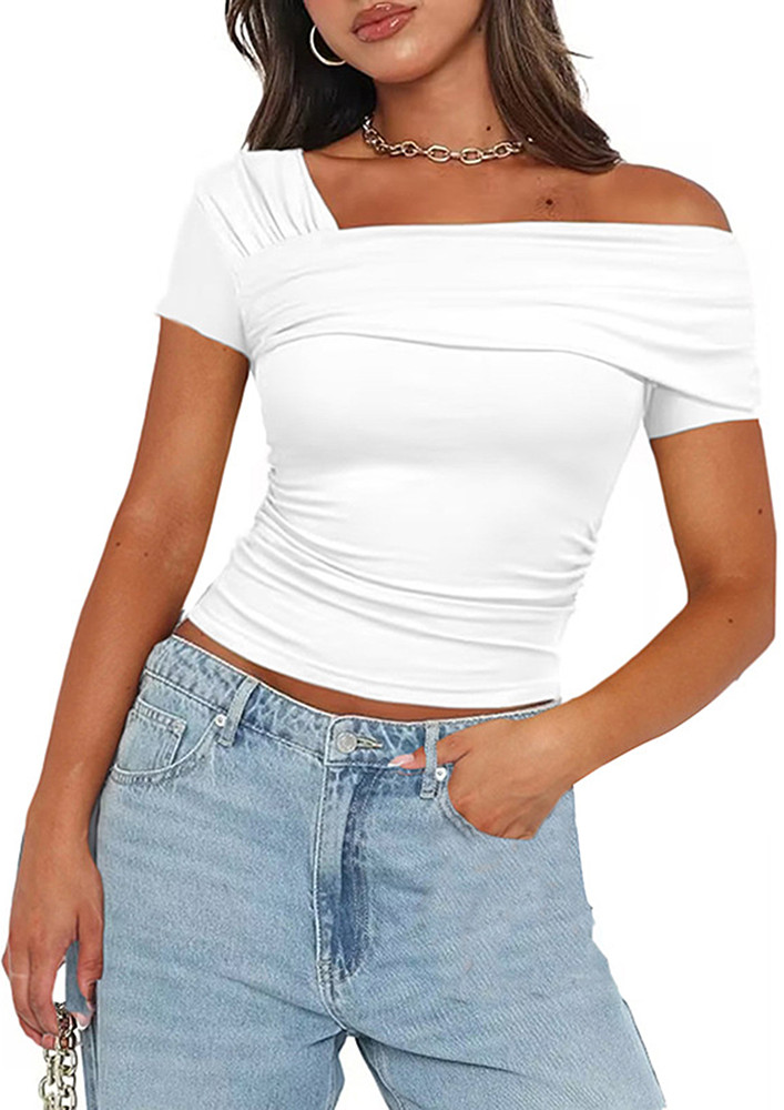 WHITE RUCHED SHORT SLEEVES TOP