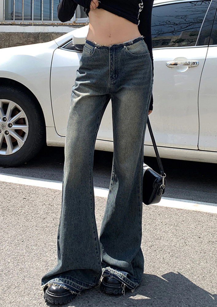 MID-WAIST WASHED BLUE FLARED JEANS