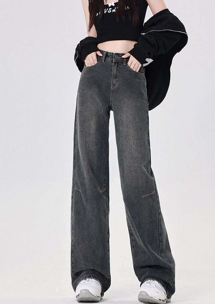BLACK WIDE LEG JEANS WITH DARTS