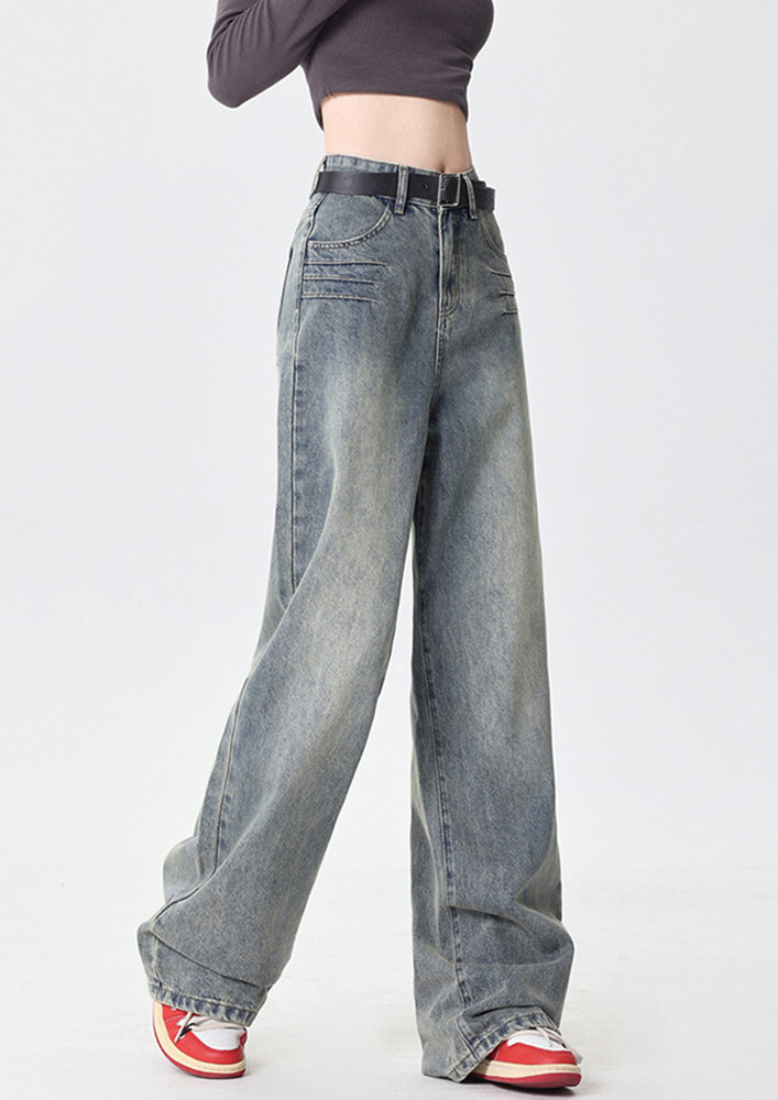 DRAPEY WIDE LEG HIGH WAISTED JEANS