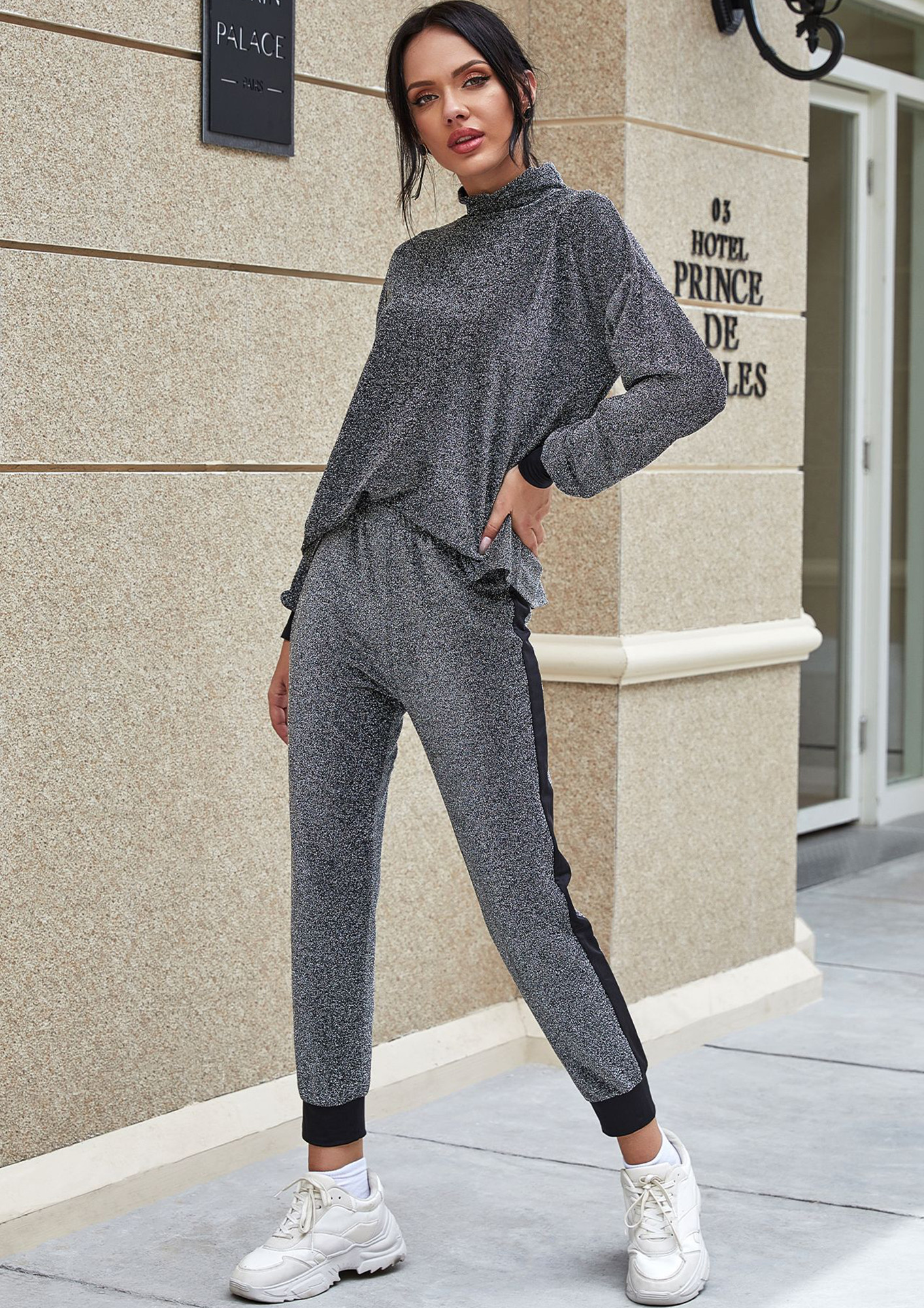 Buy DARK-GREY KNIT TOP-TROUSER TWO PIECE SET for Women Online in India