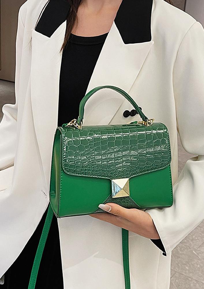 EMBOSSED GREEN PU LEATHER SLING BAG
