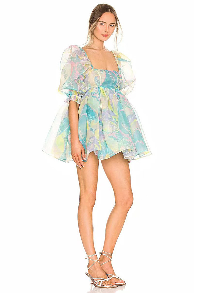Multicolour Printed Babydoll Short Dress