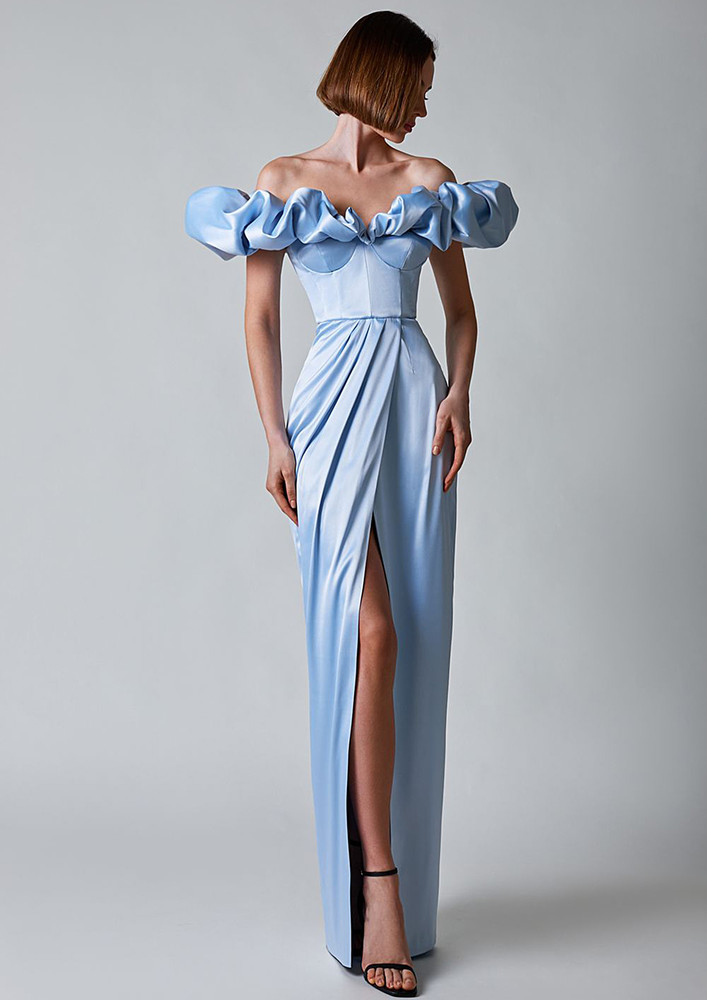 Blue Off-shoulder Sheath Dress