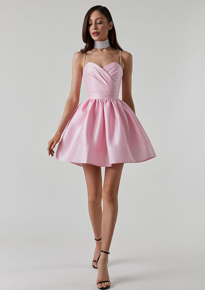 Panelled Short Pink Skater Dress