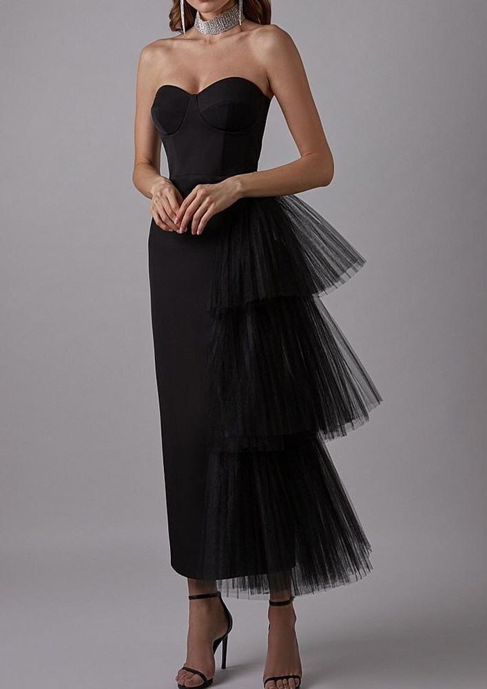 Black Back-zip Tulle Bandeau Dress