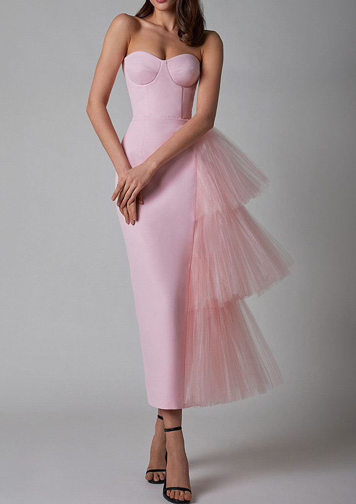 Pink Back-zip Tulle Bandeau Dress