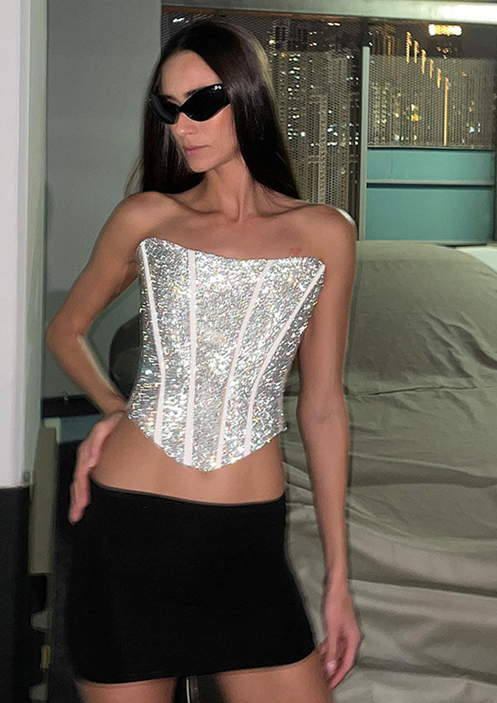 Strapless Embellished Silver Corset