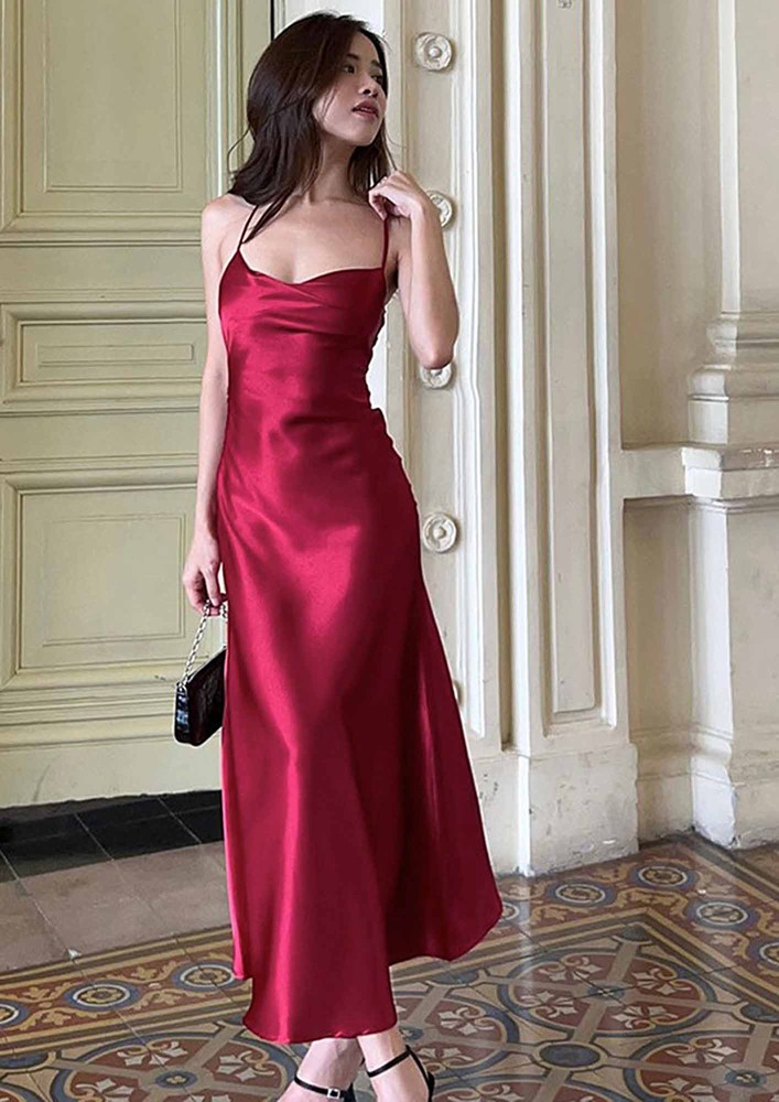 Red Backless Lace-up Long Dress