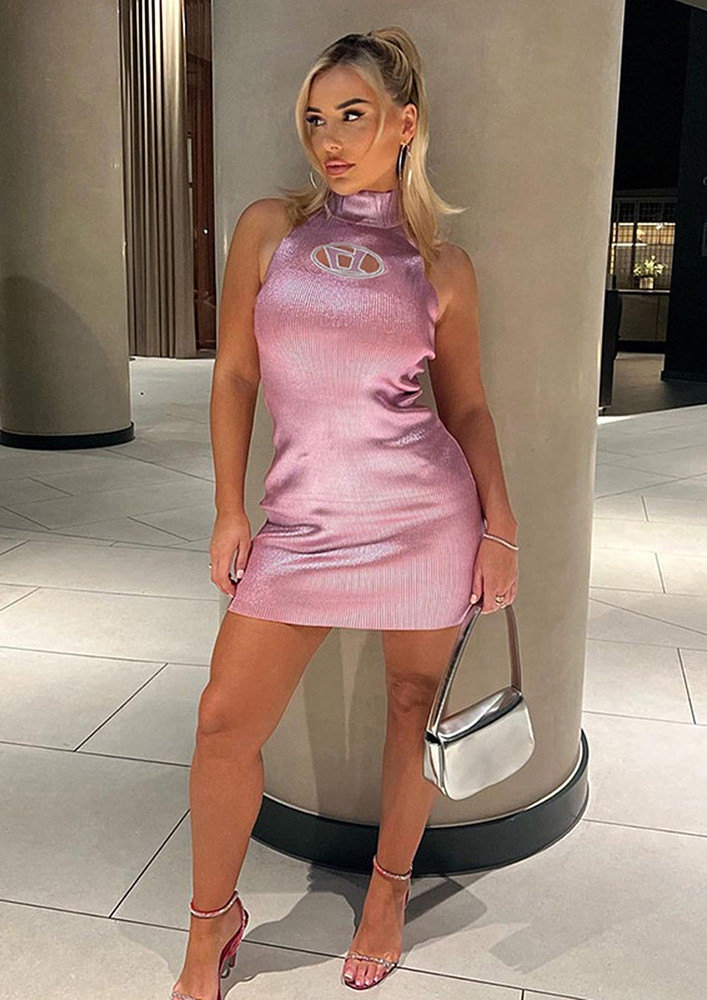 PINK EMBROIDERED D-CUT BODYCON DRESS