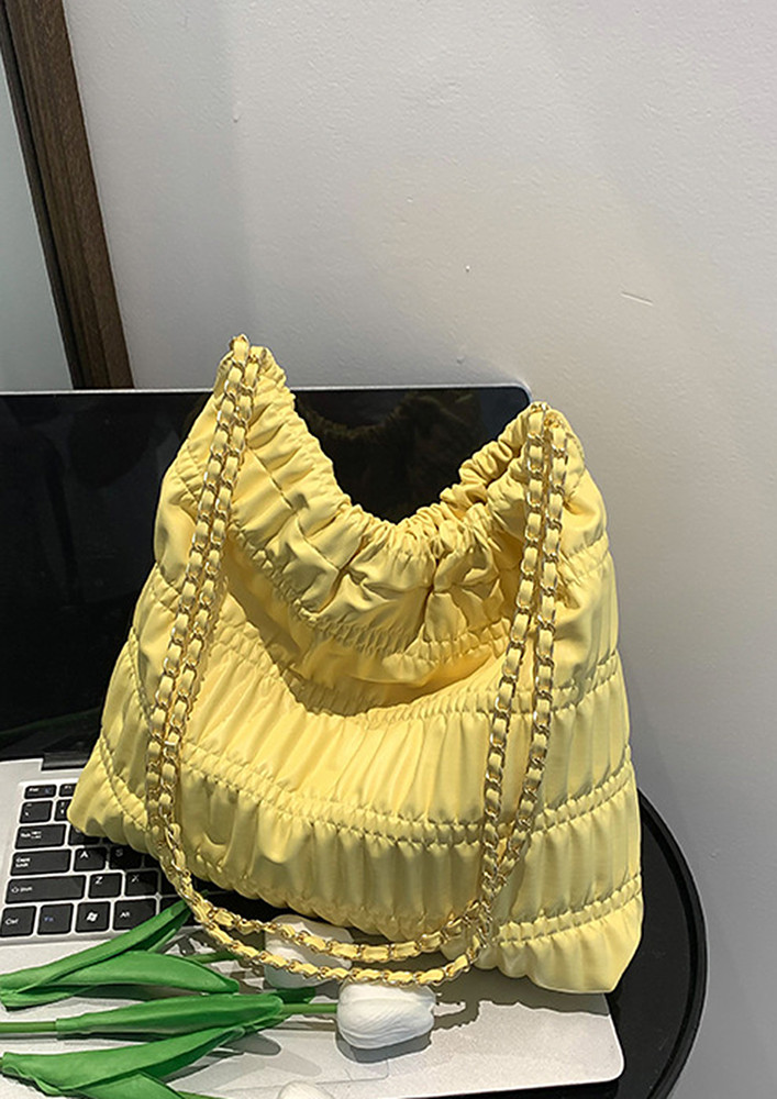 PU LEATHER YELLOW PLEATED TOTE BAG AND POUCH