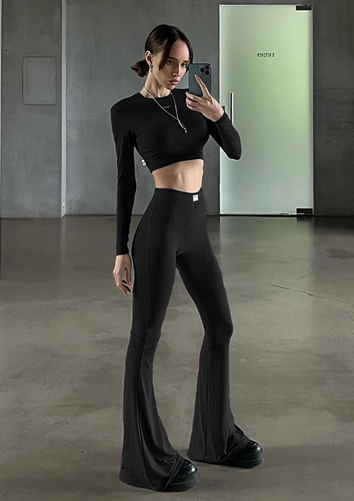 Black Fitted Top & Bootcut Pants Set