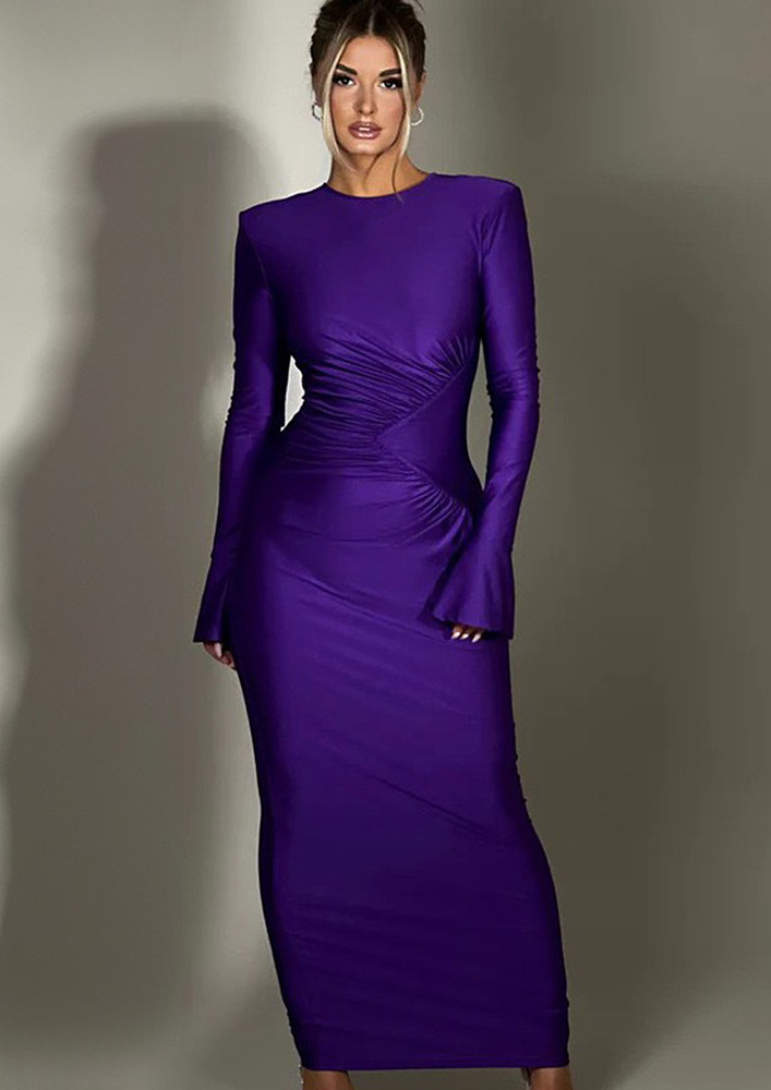 Purple Zig-zag Ruched Detail Slim Dress