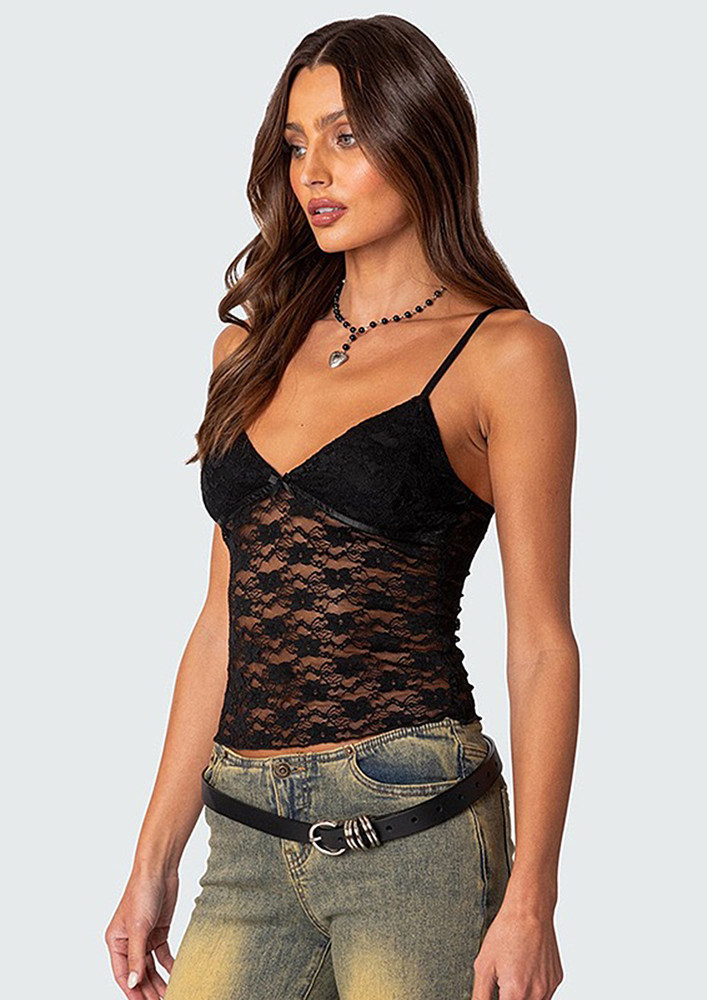 Black Fitted Sheer Lace Bustier