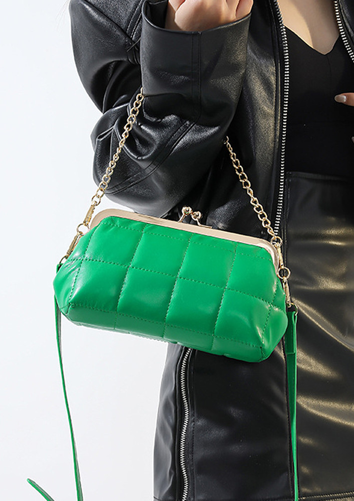 GREEN QUILTED PU CROSSBODY SLING BAG