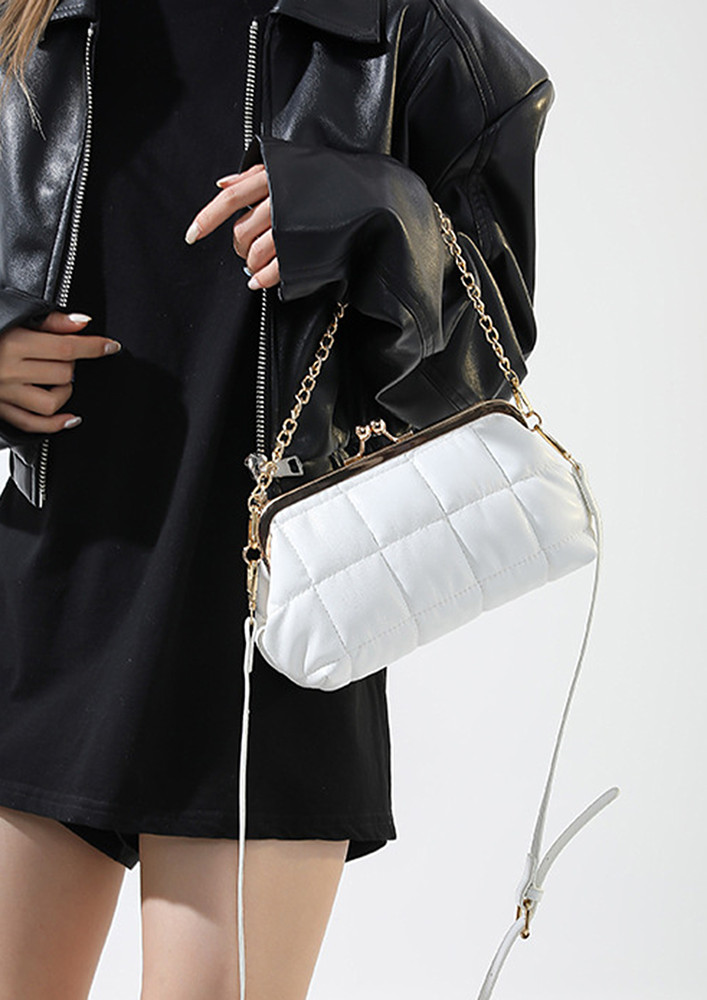 WHITE QUILTED PU CROSSBODY SLING BAG