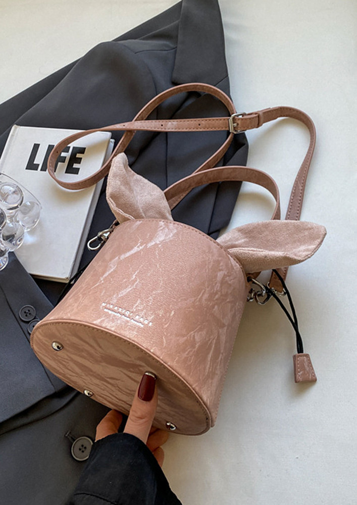PINK TIE-UP KNOT POUCH BUCKET BAG