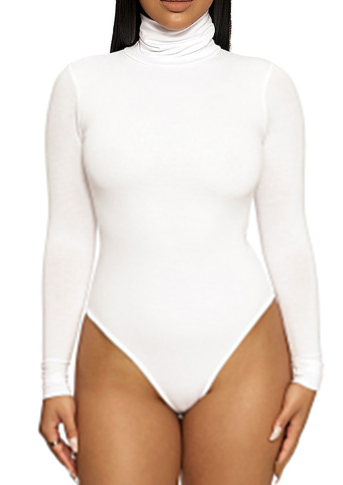 White Polo Neck Full Sleeved Bodysuit