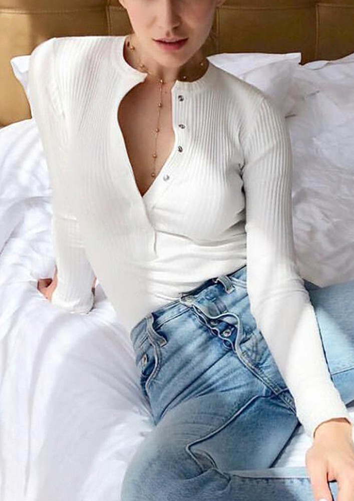 White Half-buttoned Long Sleeved Bodysuit