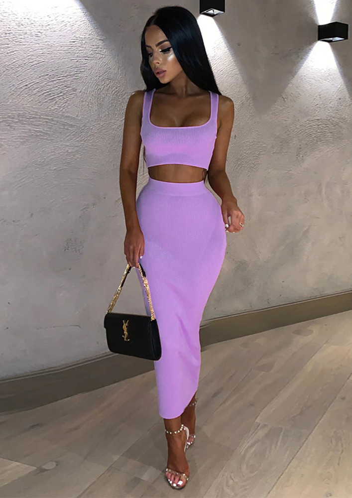RIBBED SLIM FIT CASUAL PURPLE CO-ORD SET