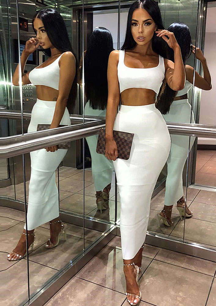 RIBBED SLIM FIT CASUAL WHITE CO-ORD SET