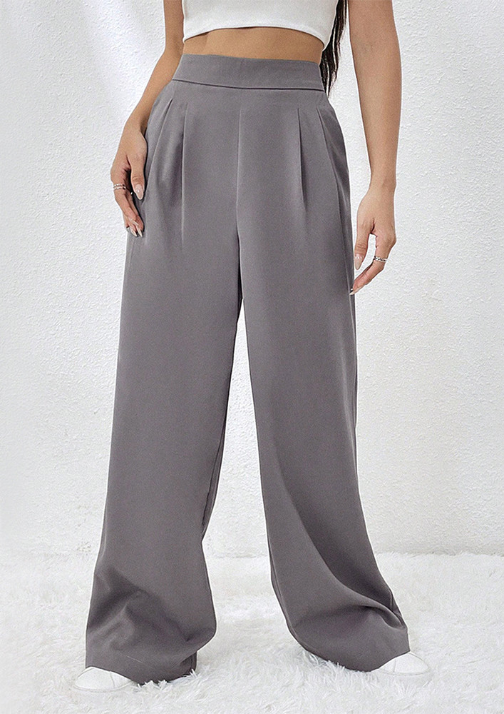 Elasticated High-waist Grey Loose Twill Trouser