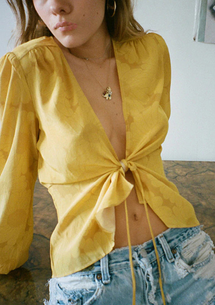 Yellow Tie-up Front Blouse
