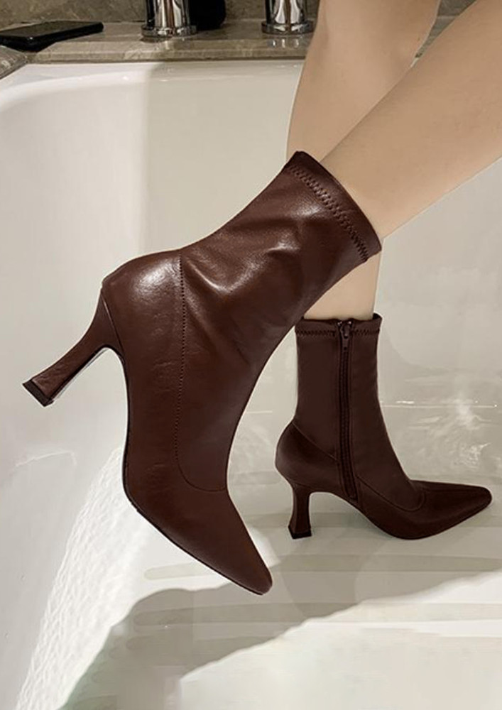 Brown Elegant Stiletto Medium Ankle Boots