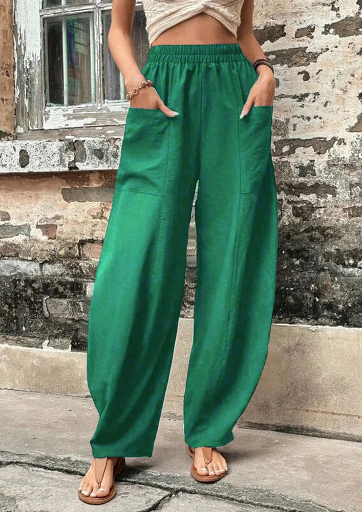 FRONT POCKETS GREEN CASUAL TROUSER