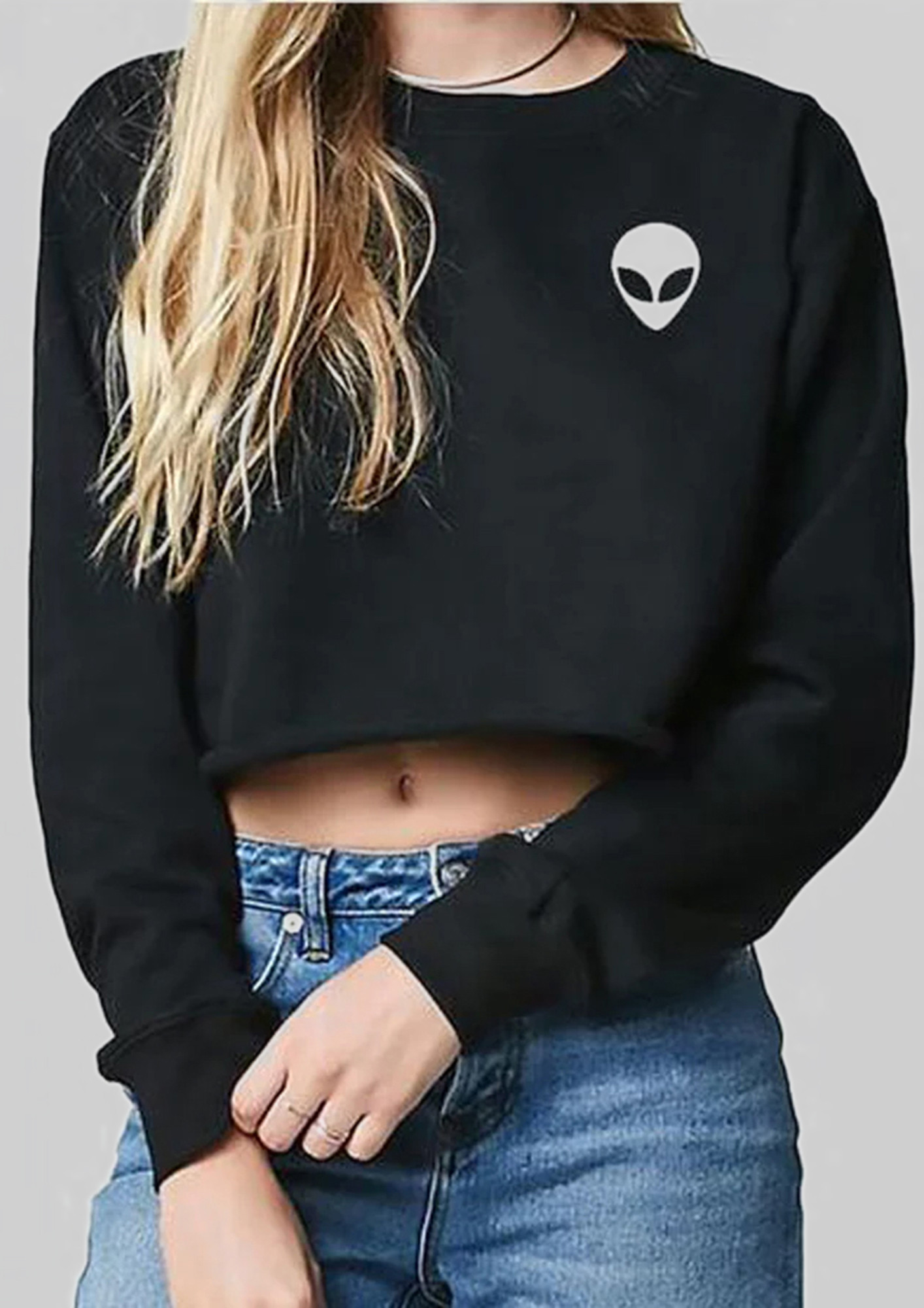 OUT IN A RELAXED FIT BLACK CROP TOP
