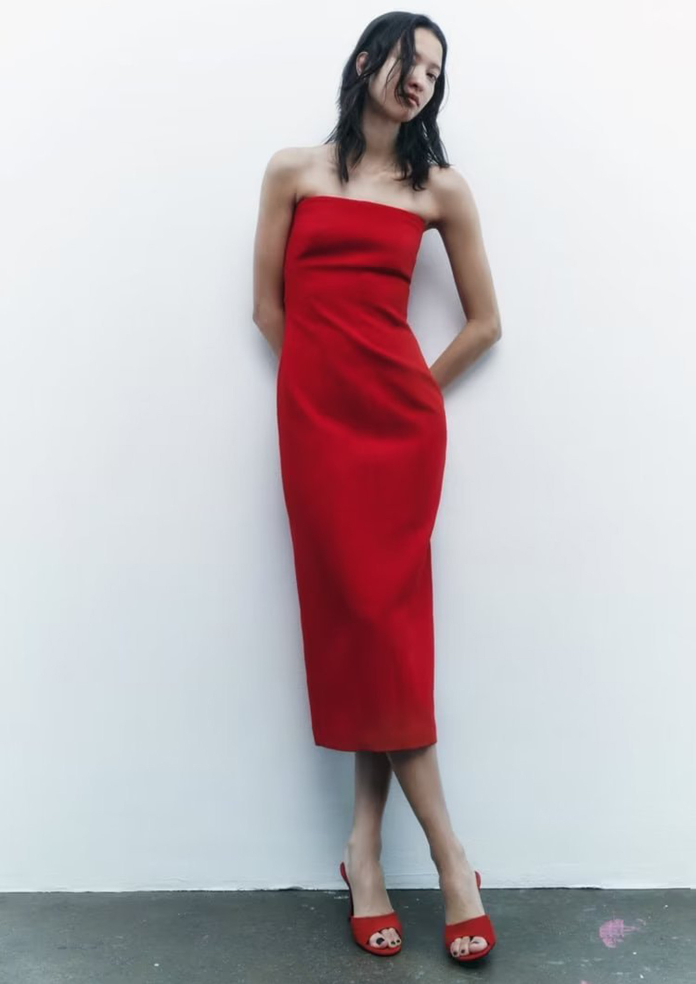 Buy RED EVENING MIDI BANDEAU DRESS for Women Online in India