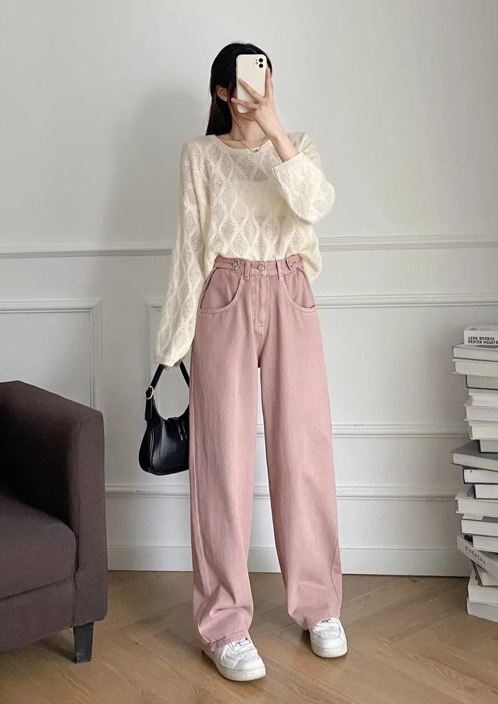 PINK LOOSE WIDE-LEG JEANS