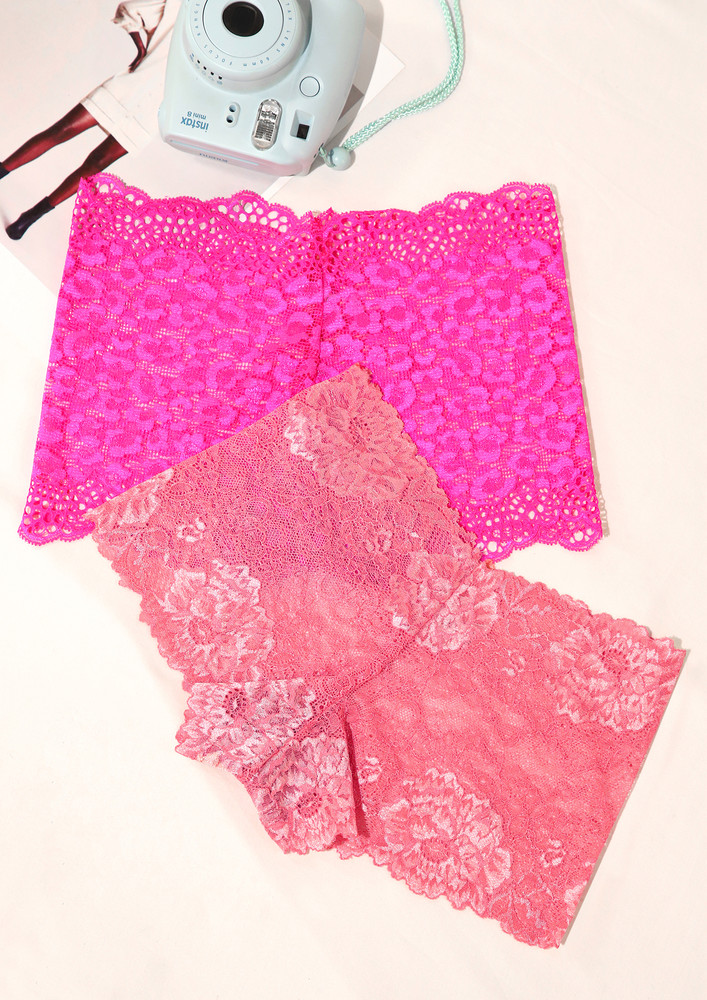 Bright Connection Mid Waist Pink And Mauve Lace Boyshorts