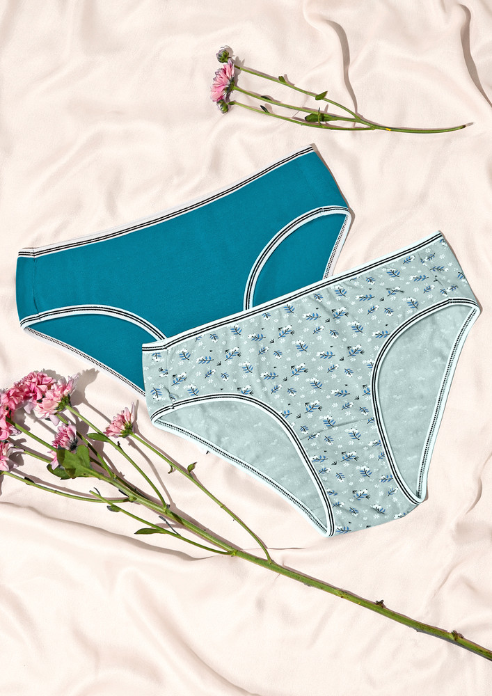 Low-rise Cotton Sink-in-blue Bikini Brief Set