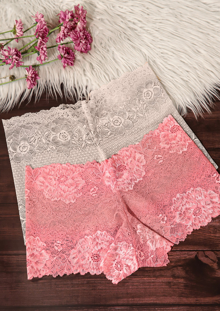 Essential Pink And Mauve Lace Boy Shorts Set Of 2