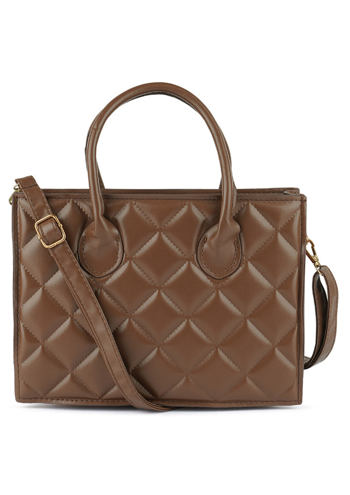 Brown Quilted Structure Hand Bag
