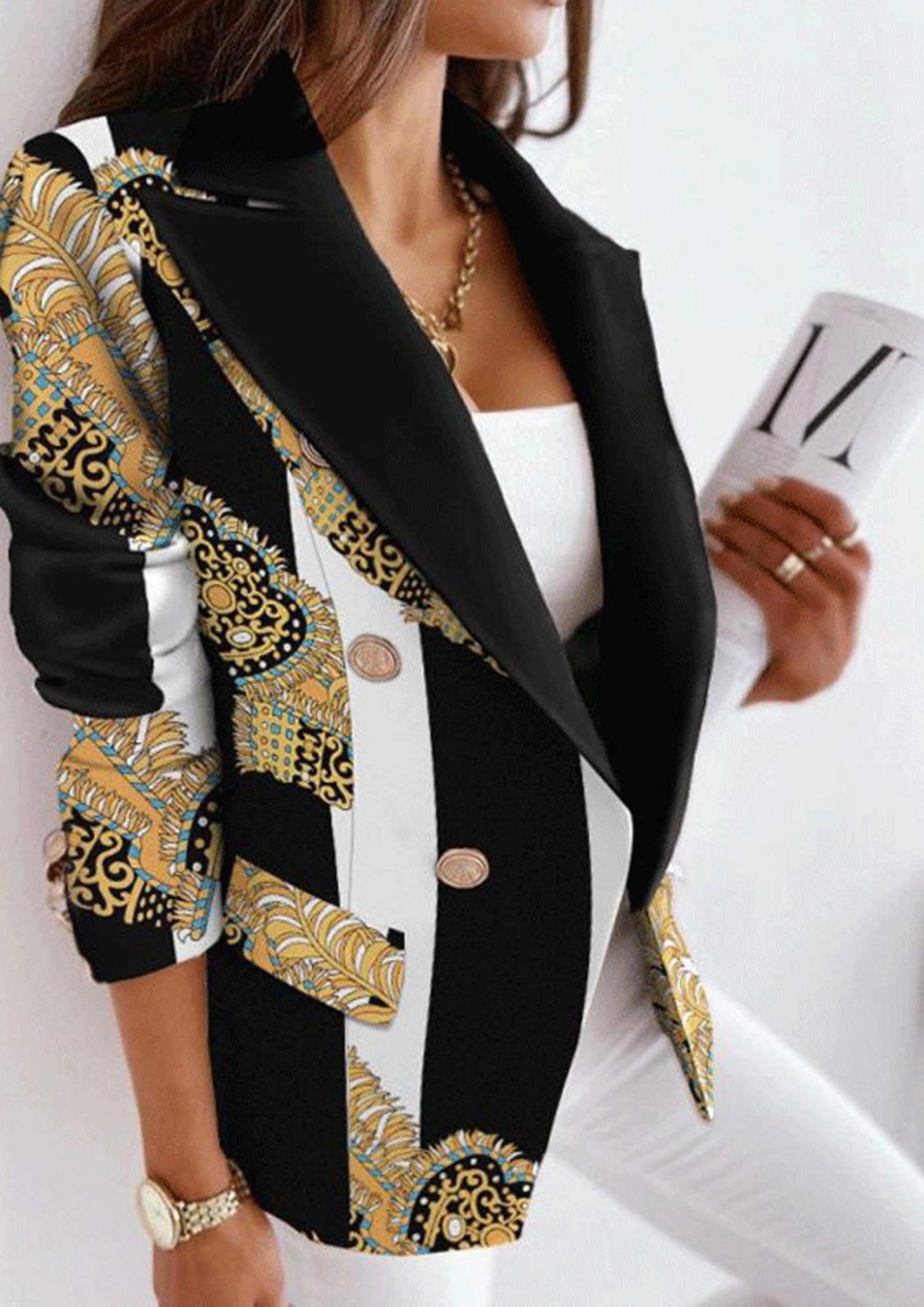 COLOUR PLAY PRINTED BLACK AND WHITE COAT