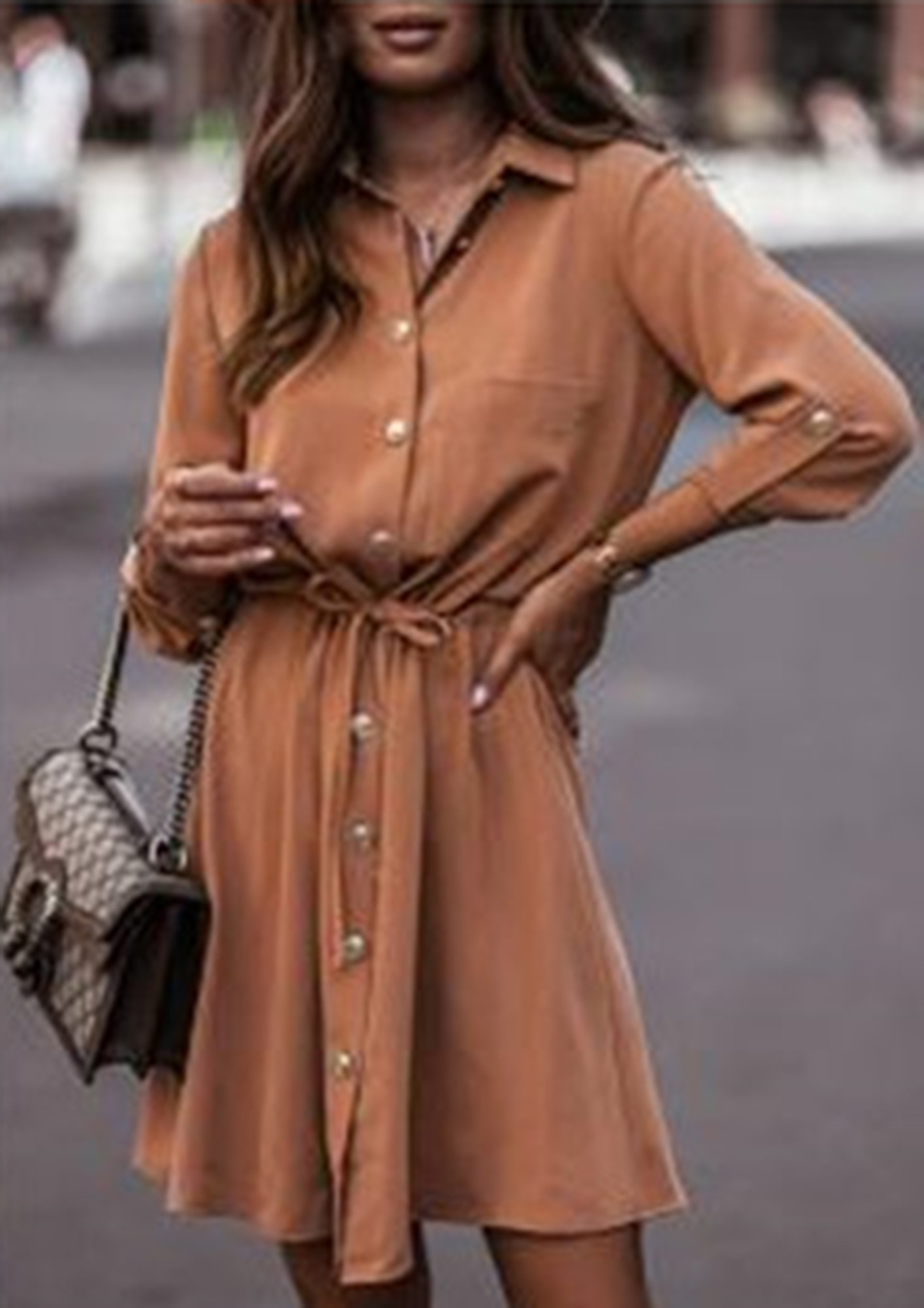 OUT ON THE WINTER DAYS KHAKI SLEEVE DRESS